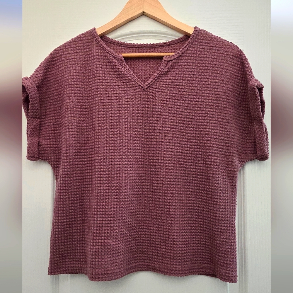 Waffle Knit Cropped Shirt